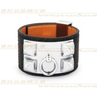 Hermes Collier de Chien Black Bracelet With Silver